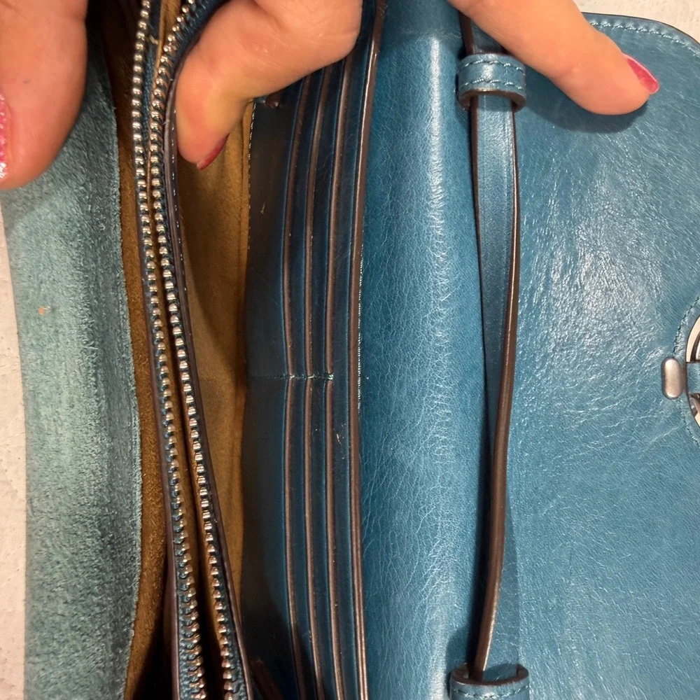 Tory‎ Burch Miller Wallet Crossbody Bag Women OS Teal Blue Leather Suede GUC